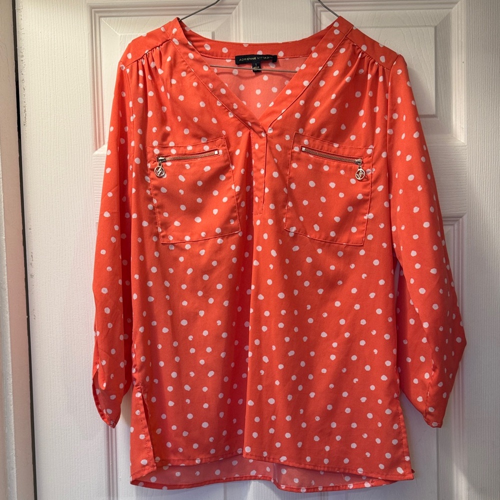 Adrienne Vittadini Orange Polka Dot Blouse